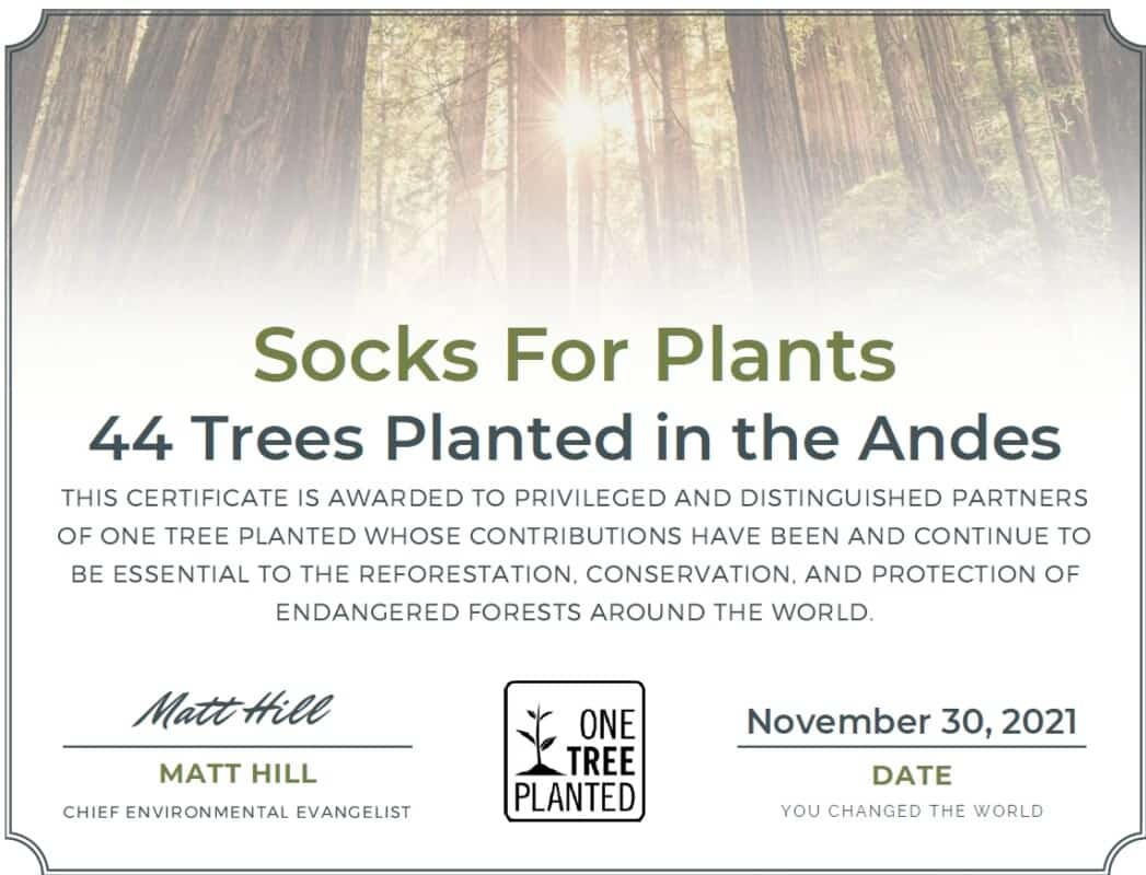 Socks For Plants Zertifikat - 44 Bäume wurden gepflanzt